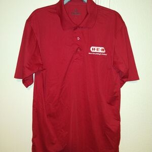 Threads HEB Employee Uniform Red Short Sleeve Polo Shirt Men's sz Medium.